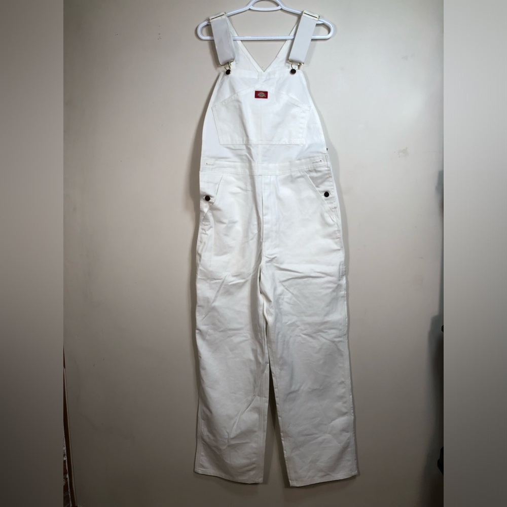 Dickies Overalls Men's 30x30 White Cotton Bib Pocket Center Logo‎ Workwear NWT